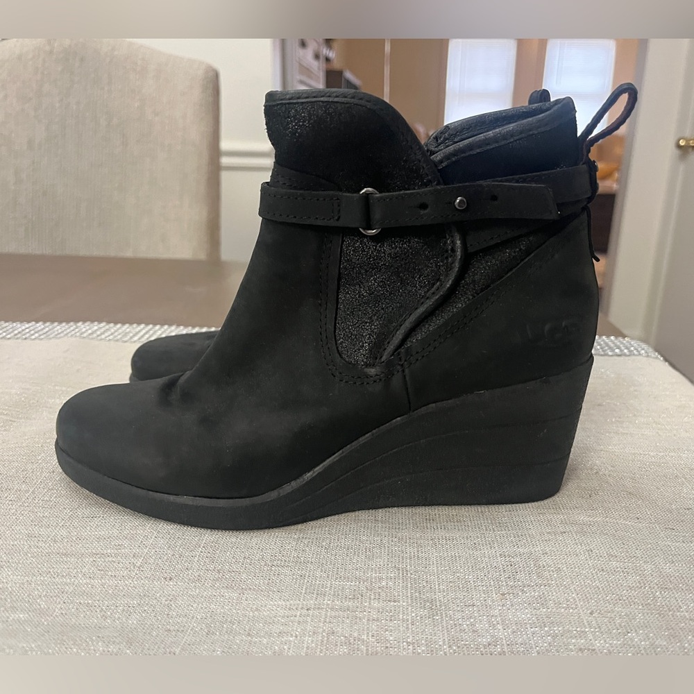 UGG Black Suede Wedge Boots